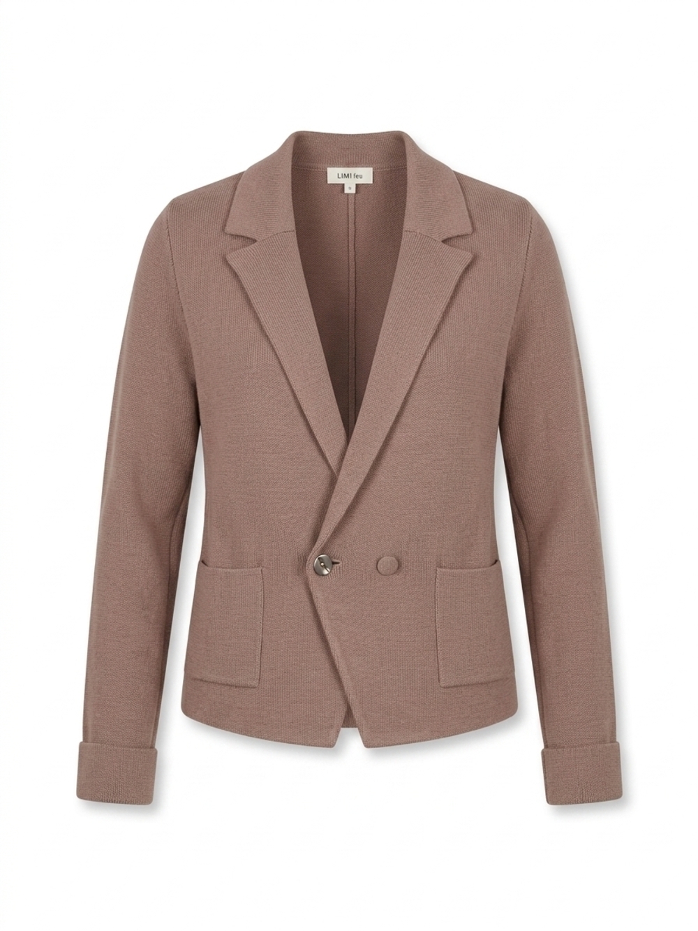 L'AGENCE Textured Knit Blazer Jacket Mauve Tan Double Button Crop Pocket Size XL